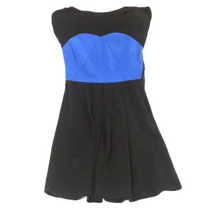 Blue and black fit and flare dress